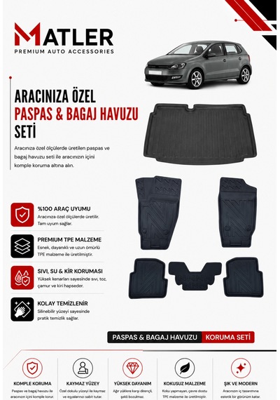 Volkswagen Polo 2009 Model 4d Ekstra Havuzlu Paspas Ve Bagaj Havuzu Set