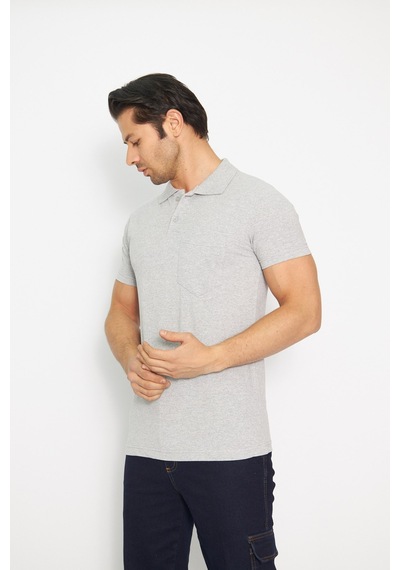T-shirt Polo Yaka Kısakol %100 Pamuk Cepli Gri