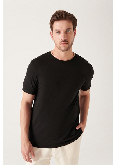 Avva Erkek Siyah Ultrasoft Bisiklet Yaka Düz Standart Fit Normal Kesim Modal T-Shirt B001171 Siyah