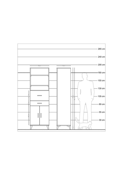 Hyperion Dolap 4 Raflı 2 Çekmeceli 2 Kapaklı 60x44x195 Çam-ay... Çam