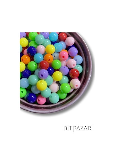 100 Adet Pastel Tonlarda 10mm Karışık Renk Ince Delikli Akrilik Boncuk