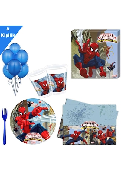 8 Kişilik Spiderman Partisi Örümcek Adam Paket Seti Doğum Günü