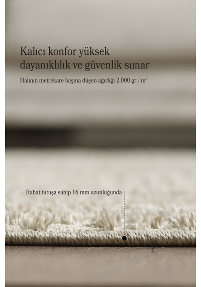 Yumuşak Peluş Tüylü İskandinav Desenli Kabarık Bukleli Bej Renkli Halı