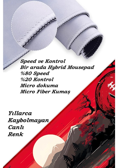 Japon Samuray Oyun Gaming Klavye Mouse Pad Kaymaz Taban Kenarları Dikişli Su Geçirmez Masa Matı 70x30 Cm