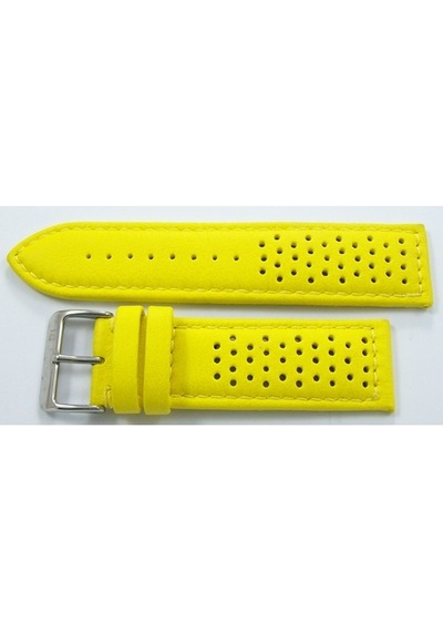 Bizon Sarı Deri Saat Kordonu 24Mm Delikli Spor Saat Kayışı Dikişl