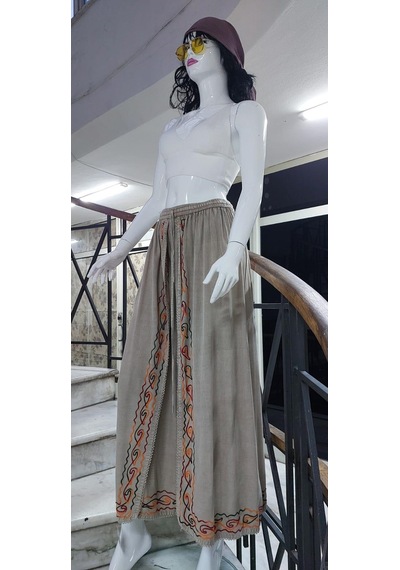 Eren Style Otantik Nakış İşlemeli Harem Şalvar Pantolon Krem