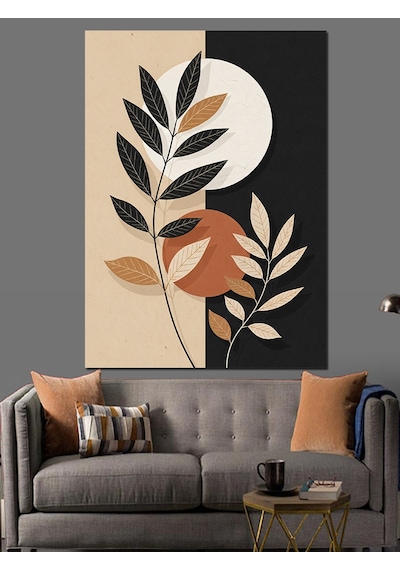 Ahşap Tablo Bohem Tarzda Modern Yaprak Çizimi
