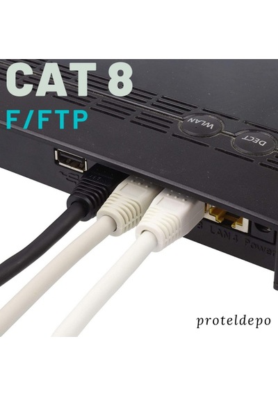Irenis CAT8 Kablo F/FTP LSZH Ethernet Network LAN Ağ Kablosu 1 M-Beyaz