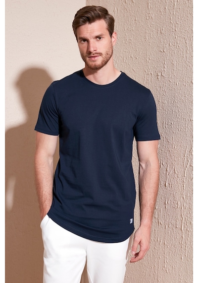 Buratti % 100 Pamuk Regular Fit Bisiklet Yaka T Shirt Erkek T Shirt 5902511 Indigo