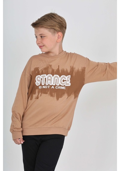 Toontoy Kids Toontoy Erkek Çocuk Stance Baskılı Sweatshirt Kahve