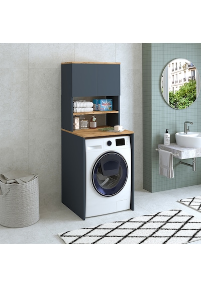 Roomart Cd10 Çamaşır Makinesi Dolabı 3 Raflı 2 Kapaklı Banyo Dola Mat Antrasit