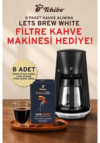 Tchibo Privat Latin Grande 8 x 250 G + Let's Brew Filtre Kahve Makinesi Beyaz Hediye