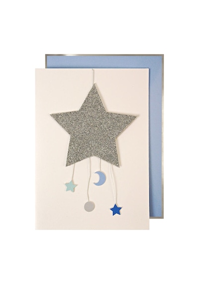 Meri Meri - Baby Star Mobile Card - Ay & Yıldız Tebrik Kartı - Mavi