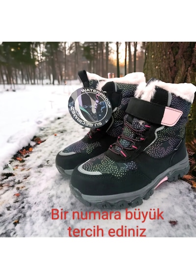 Windif İçi Kürklü Hafif Taban Cırtlı Watherproof Çocuk Kar Bot Siyah Pembe Siyah Pembe Windif İçi Kürklü Hafif Taban Cırtlı Watherproof Çocuk Kar Bot Siyah Pembe Siyah Pembe