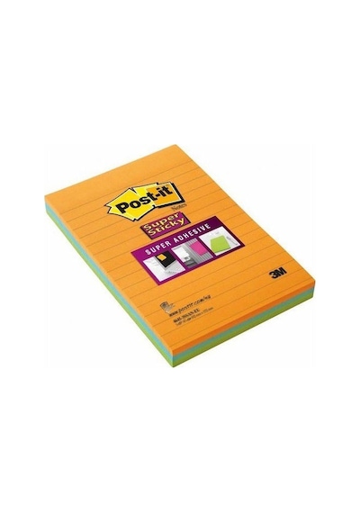 Post-it 4645-3SS Yapışkanlı Çizgili Not, Neon Turuncu/Yeşil/Mavi, 102x152 mm (3x45 ypr)