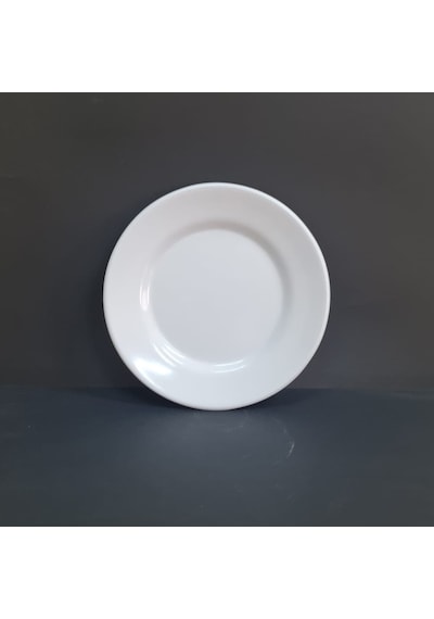 6 Adet Standart Çizgi Melamin Tatlı & Yemek Servis Tabağı 21 Cm - Beyaz Beyaz