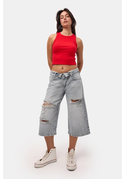 Itsbasic Kadın Kot Rengi 12s6-159 Straight Fit Maxi Bermuda Denim Şort Çok Renkli