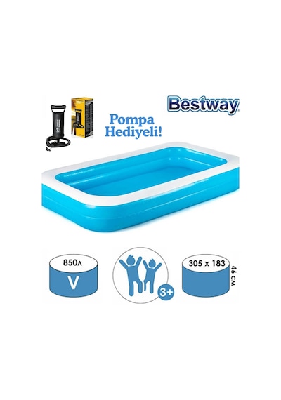 62002 Pompalı-bestway 54150, Jumbo Deluxe Şişme Aile Havuz Mavi