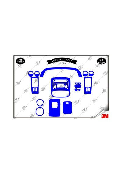 Renault Trafic 2016 Torpido Konsol Trim Göğüs Maun Kaplama Set 18 Parça Mavi