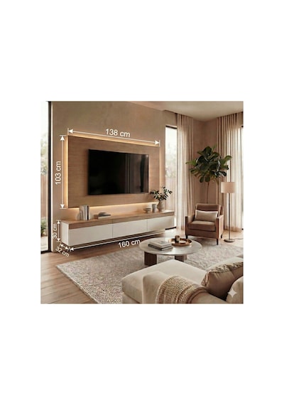 Purelıne Ledli Duvar Tv Ünitesi 140 Cm Meşe Beyaz Beyaz-meşe 160 Cm