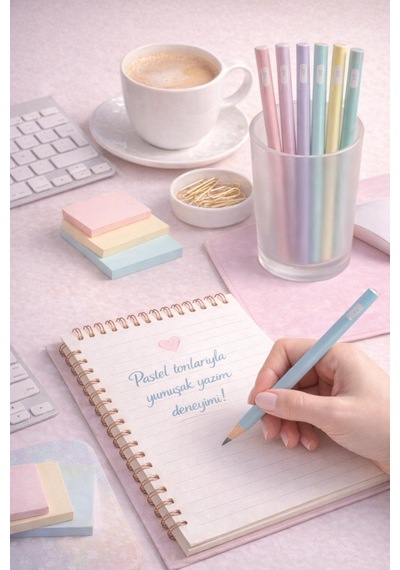 12 Li Soft Pastel Kurşun Kalem Seti Hb Uç, Premium Mat Gövde, Ofis & Okul İçin Renkli Kalem Soft 12li