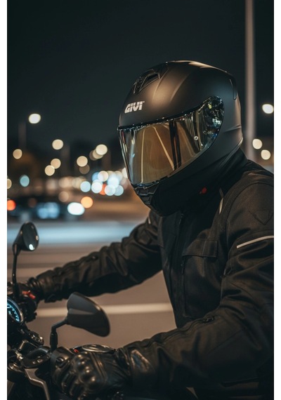 Gıvı 50.x Mat Siyah  1 Renkli 1 Şeffaf Vizörlü Motosiklet Kask Gold Vizör + Şeffaf