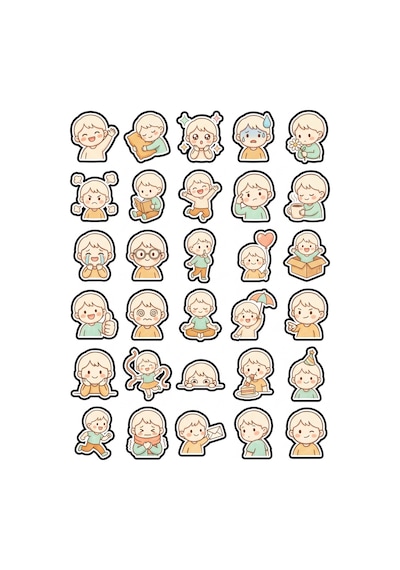 30 Adet Pastel Chibi Karakter Sticker Seti - Laptop Defter Ve Ajanda İçin Estetik Paket Çok Renkli