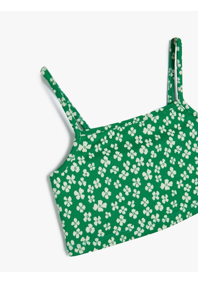 Koton Crop Atlet İnce Askılı Çiçek Baskılı Yeşil Desenli 4skg30036ak Yeşil