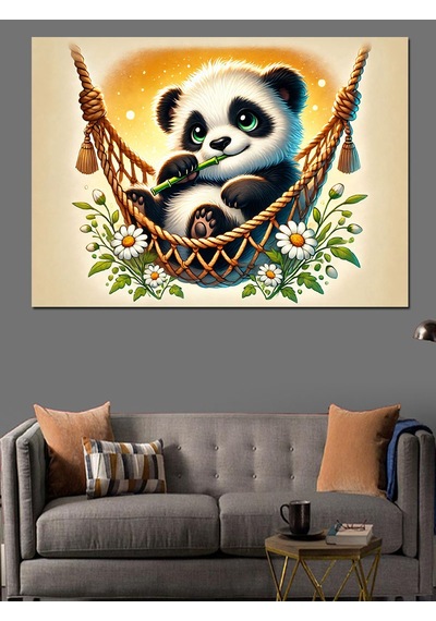 Panda Salıncağı Dekoratif Kanvas - Mdf Ahşap Tablo