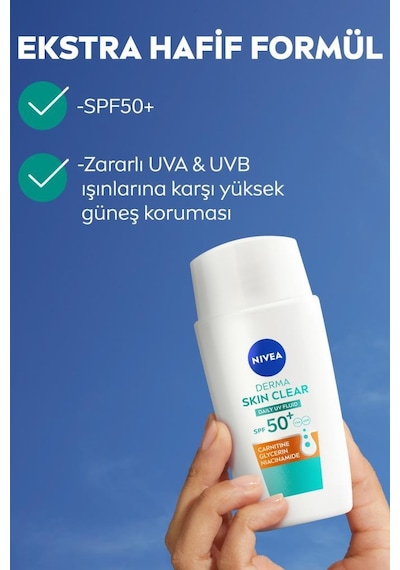 Spf50 Derma Skin Clear Sivilce Karşıtı Yüz Kremi 40 Ml, Matlaştırıcı, Karnitin, Gliserin,niasinamid