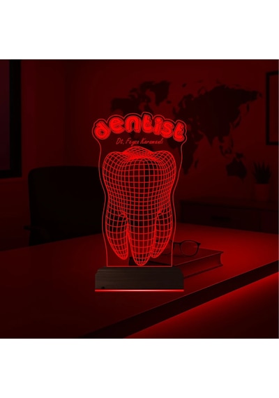 Luvivia Diş Hekimi Diş Doktoru Hediye Dentist Kişiye Özel 3d Lamba - Masa Gece Lambası Şeffaf