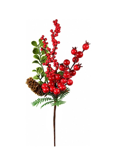 Yılbaşı Süsü Pike Dal Narlı Berry Ve Kozalaklı Kırmızı 33 Cm Diğer