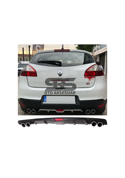 Renault Megane 3 HB Difüzör Arka Tampon Eki 4 Egzoz Çıkışlı Siyah