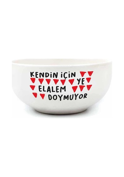 Kendin İçin Ye Elalem Doymuyor Krem Seramik Kase - Hediye Seramik Kase