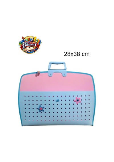 Fermuarlı 25x35 Resim Çantası, Proje Çantası Delikli Model Su Geçirmez 28x38 Cm Maviye Pembe