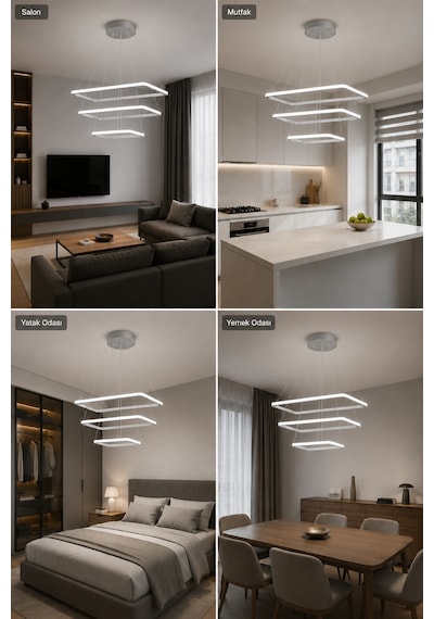 AvizeGO Diva 3'lü Led Sarkıt Avize Beyaz Işık Gri