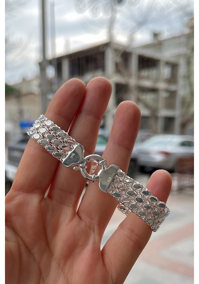 Gümüş 3 Sıralı Pullu Arpa Zincir Bileklik İs13e29 Gümüş