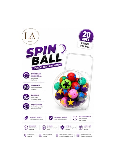 Spin Ball 20 Adet Karışık Renk Fidget Rahatlatıcı Topu Seti Dönebilen Masaüstü Odaklanma Ve Rahatlama Oyuncağı