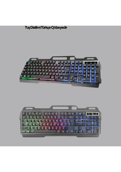 Işıklı Türkçe Q Klavye Ve Mouse Seti + Bluetooth 5.2 Type-c Kulaklık Oyuncu Paketi