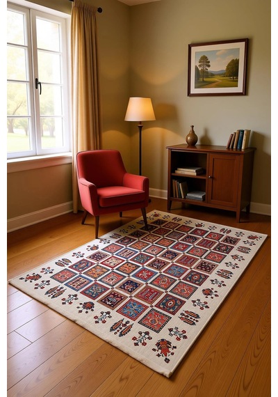 Blghome Etnik Desen Renkli Modern Halı Dekoratif Kilim Çok Renkli