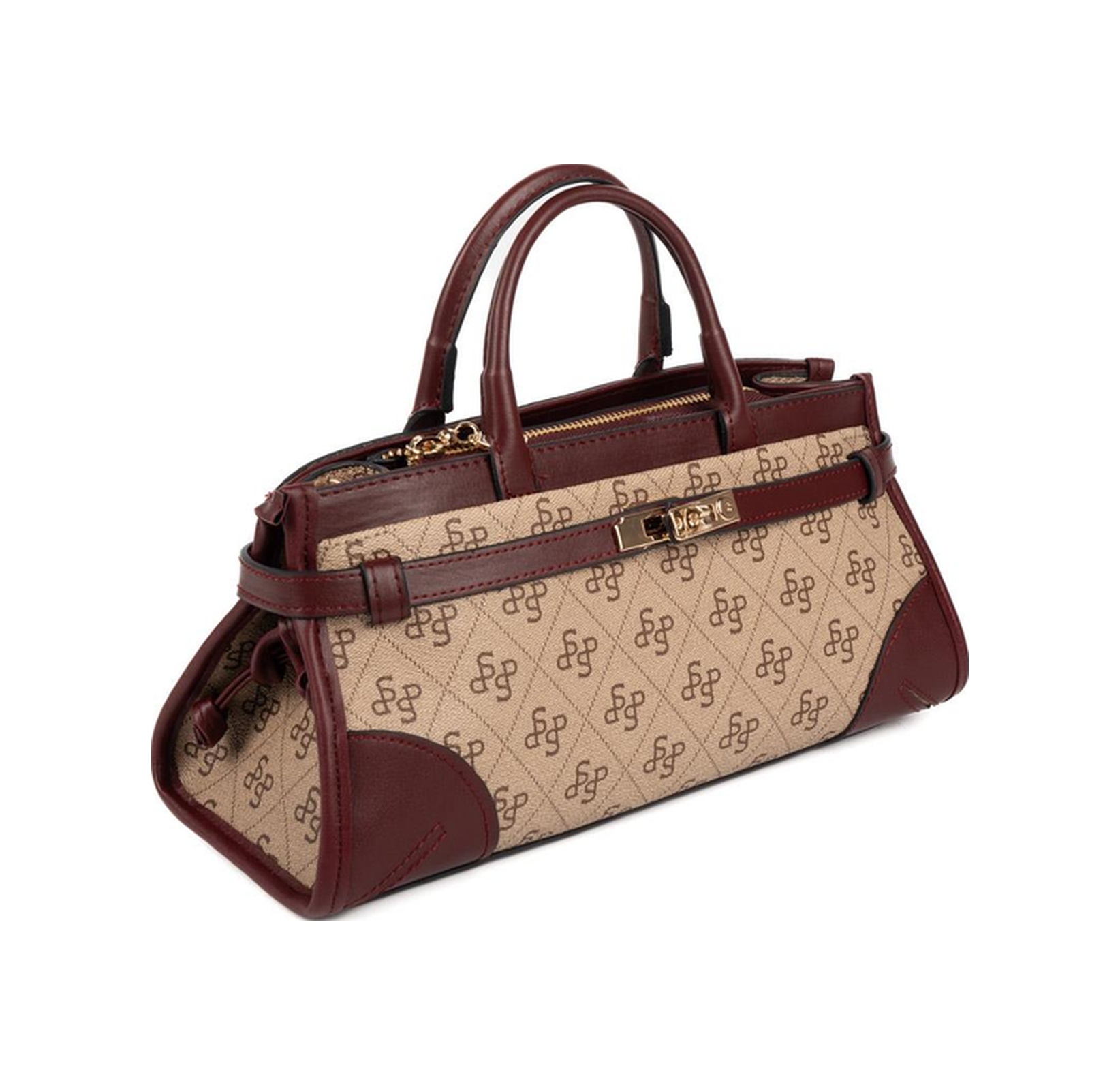 Silver Polo Sp1260 Kadın El Çantası Monogram Koyu Bej-bordo