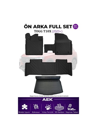 Togg T10x 2023+ 5d Karbon Paspas Takımı +3d Pvc Bagaj Havuzu Set