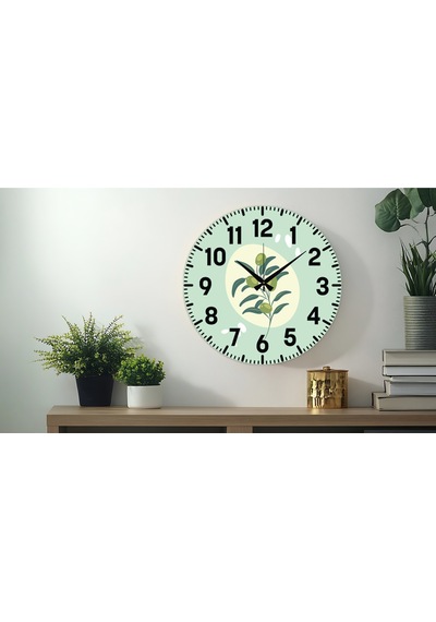 Dekoratif Türkçe Rakamlı Uv Baskılı Duvar Saati Sessiz Akar Mekanizma 40cm Metal Akrep Yelkovan Haki