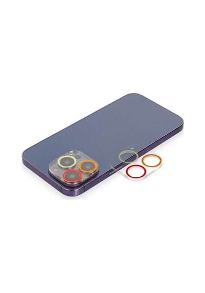 Newface Apple İphone 13 Pro Max Renkli Kamera Lens Koruma Cam - Turuncu-kırmızı