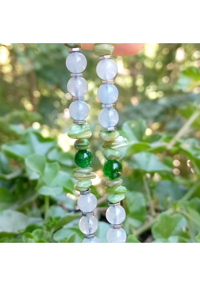 2863 Riyolit Akuamarin Fuchsite Sedef Hematit El Yapımı Kolye 02 - Çağla Yeşili