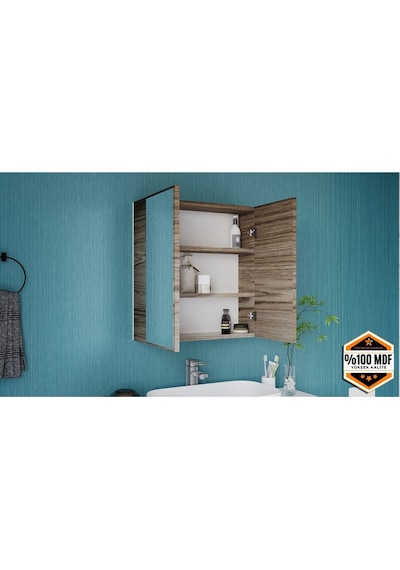 Fm01 2 Kapaklı Aynalı Banyo Dolabı Çok Amaçlı Banyo Dolabı Kahverengi