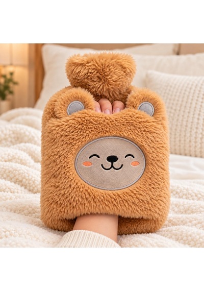 Sıcak Su Torbası Peluş Ultra Yumuşak Kumaş, Kokusuz, Cepli, 2 Litre Büyük Boy, Ayıcık Desenli, Tutuş Cep Bölm Genel