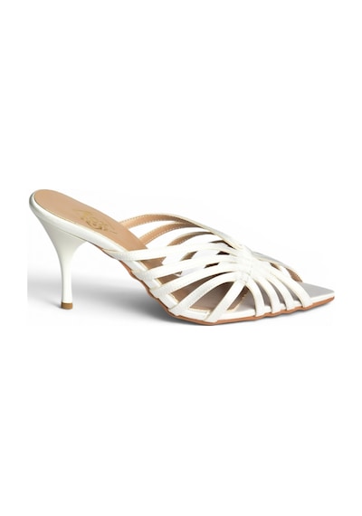 Fox Shoes Y752132704 Bej Saten Kumaş İnce Topuklu Kadın Terlik