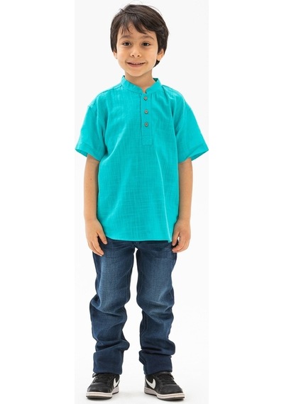 Eliş Şile Bezi Kısa Kol Şile Bezi Bodrum Erkek Çocuk Tshirt Turkuaz 3054