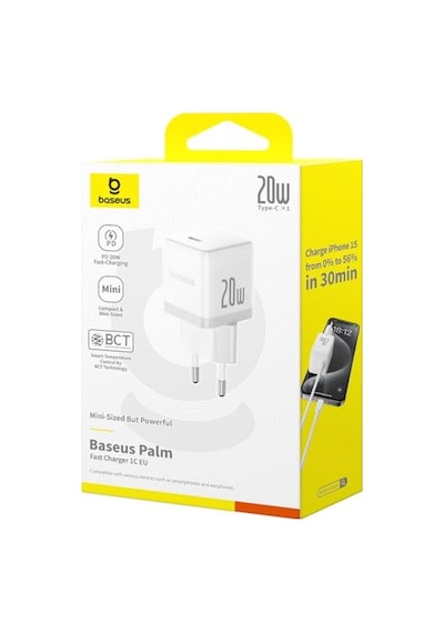 Tr 20w Hızlı Şarj Cihazı, Palm 1c Usb-c Duvar Adaptörü, Bct Soğutma Teknolojisi Ve Akıllı Çip Koruması, Kompa